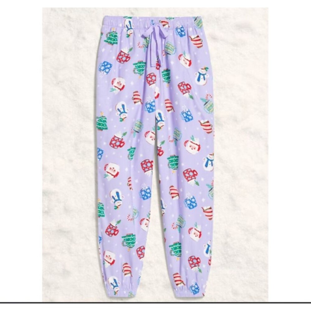 Old Navy Purple Mugs High-Waisted Flannel Pajama Jogger Women XLT TALL NWT